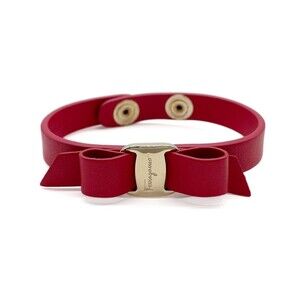 SALVATORE FERRAGAMO Red Leather Charm Bracelet